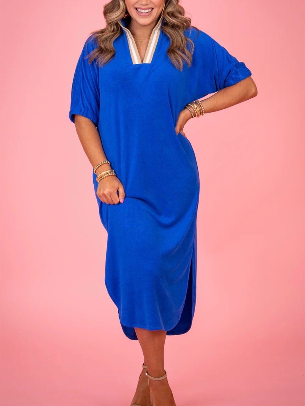 Emily McCarthy Poppy Caftan Dress Marine Terry L